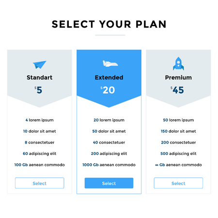 Web pricing table design for business. Flat vector illustration for web siteのイラスト素材