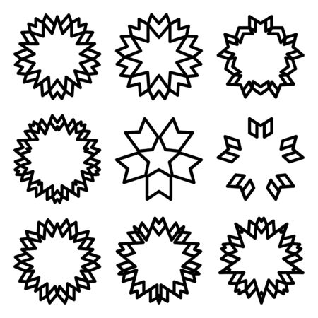 Sunbursts and borders set. Vector illustration.のイラスト素材