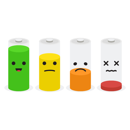 Battery icon set .Set of battery charge level indicators with smilesのイラスト素材