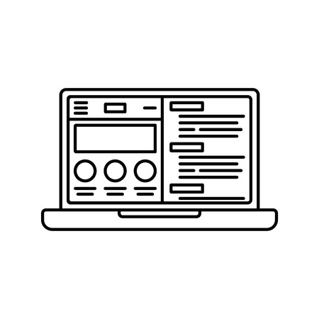 Laptop or notebook computer with website flat icon. Isolated vector lined illustration for web or app design.のイラスト素材