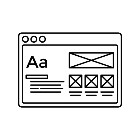 Wireframe in window lined icon. Website page line icon. Web page user interface in browser window. Isolated vector lined illustration for web or app design.のイラスト素材