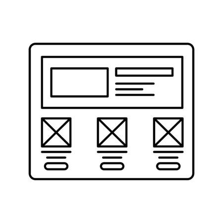 Wireframe in screen lined icon. Website page in browser line icon. Web page user interface. Isolated vector lined illustration for web or app design.のイラスト素材