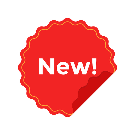 Red badge flat icon with text new for apps and websites isolated on white backgroundのイラスト素材
