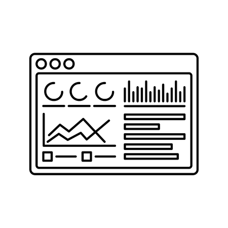 Chart in window vector icon in outline style for web or app design. Data analysis symbol. Isolated vector lined illustration.のイラスト素材