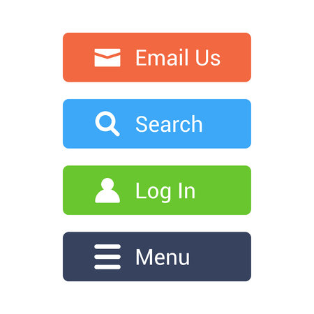 Flat buttons set. Email, Search, Log in, Menu buttons for web and app designのイラスト素材