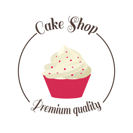 Logo sweet cupcake shop. Template badge logo for bakery. Cake vector illustrationのイラスト素材