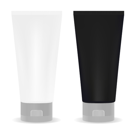 Black and white tube for cream or another cosmetic. Template for design isolated on white backgroundのイラスト素材