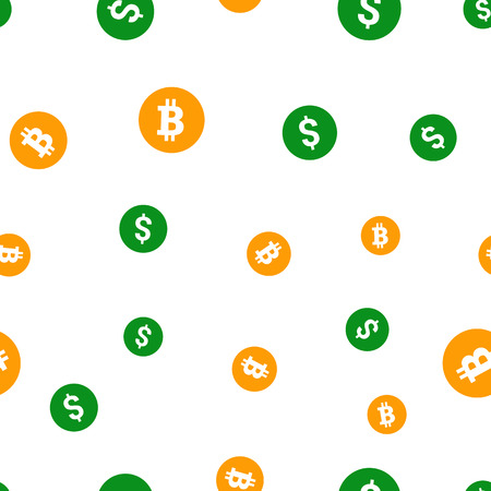Bitcoin and dollar coins seamless pattern. Vector illustration for backgroundのイラスト素材