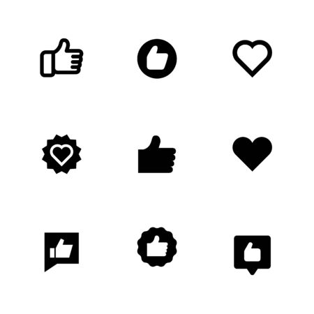 Set of simple thumbs up and heart icons. Vector illustrationのイラスト素材