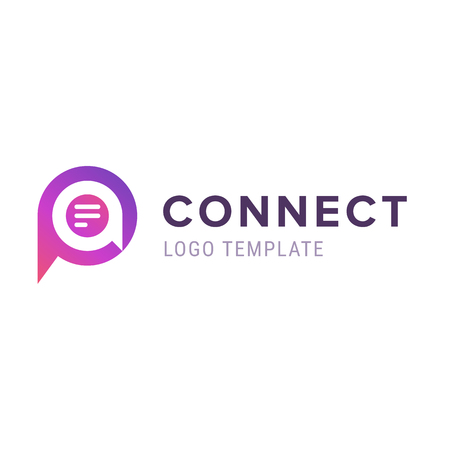 Message or comment logo template. Speech bubble icon with heart volume logo. Abstract connect logo.のイラスト素材