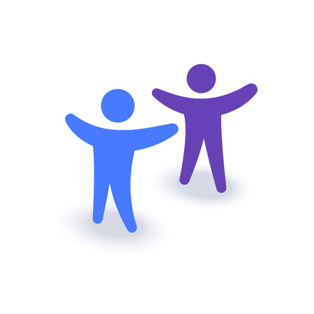 Two people with hands up. Logo or icon. Family symbol. Team company meeting.のイラスト素材