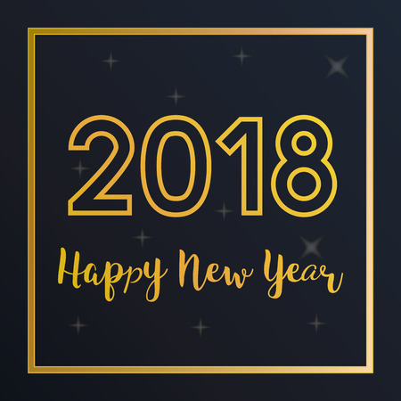 Vector 2018 Happy New Year greeting card with golden frame. Seasonal holidays background.のイラスト素材