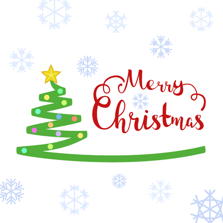Merry Christmas calligraphy text with christmas tree and snowflakes.のイラスト素材