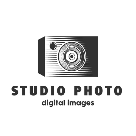 Abstract studio photo camera design template. Camera lined silhouette vector illustration.のイラスト素材