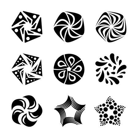 Set of sun, stars, flowers shapes for logo design. Vintage logo, labels, badges. Minimal black firework burst.のイラスト素材