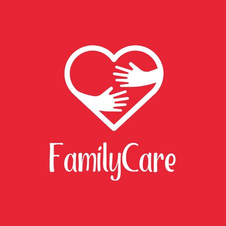 Family Care design template. Icon of kindness and charity, hands and heart. Heart hugのイラスト素材