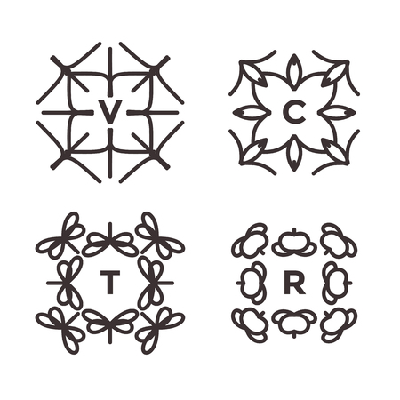 Collection of thin icons for logo design. Linear design elements. Trendy hipster icon, logo, label, monogram vector illustration isolated on white backgroundのイラスト素材
