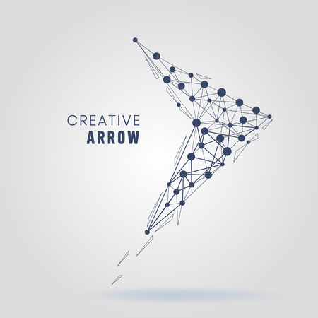 Wireframe arrow connection structure. Abstract polygonal space low poly arrow with connecting dots and lines vector illustration.のイラスト素材