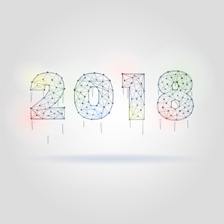 Geometric polygonal 2018 numbers, New Year greeting card or decoration. Corporate business design vector illustration.のイラスト素材