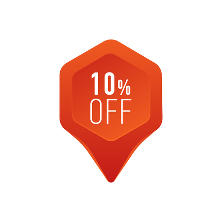 Sale pointer symbol. Red marker icon with 10 percent sale sign. Modern shopping icon vector illustration.のイラスト素材