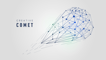 Creative low poly comet. Wire-frame mesh structure. Template corporate icon vector illustration.のイラスト素材