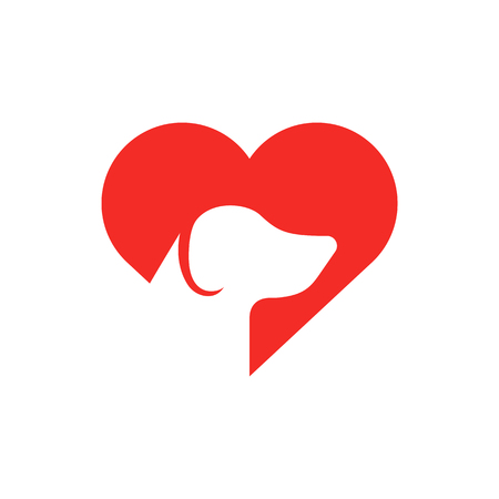 Pet care icon. Dog in heart flat icon. Animal shelter or veterinary clinic emblem vector illustration.のイラスト素材