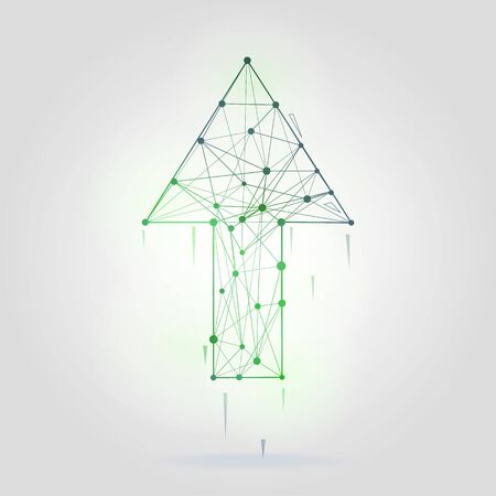 Abstract arrow with wire-frame structure vector illustration on grey background.のイラスト素材
