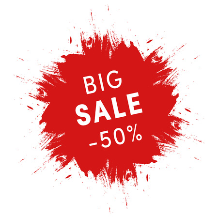 Big sale promo sign. Grunge red ink spot on white background. Shopping discounts and special offers label vector illustrationのイラスト素材