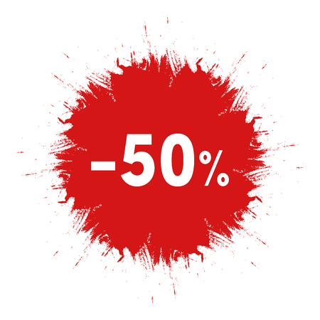Sale sticker. Template red ink blot icon. 50 percent off price sign. Creative discount label designのイラスト素材