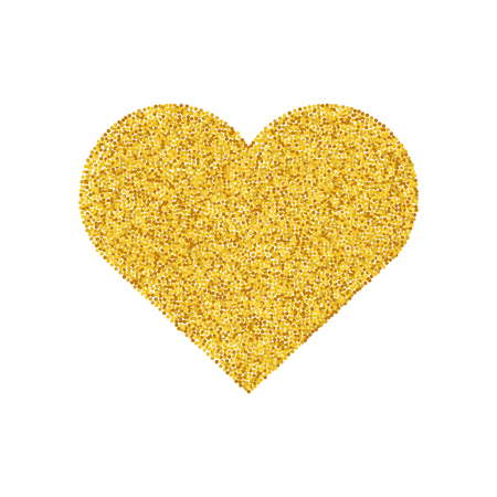 Gold glitter heart shape isolated. Golden love symbol. Saint Valentines Day iconのイラスト素材