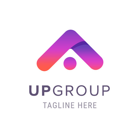 Creative up group company icon, Business branding symbol with tagline template. Modern emblem for corporate identity. Colorful arrow vector illustration.のイラスト素材
