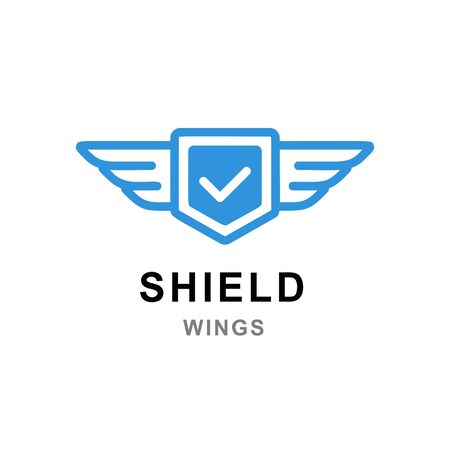 Shield with wings icon template. Abstract symbol of security and protection. Business and internet concept.のイラスト素材