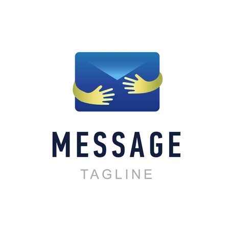 Message logo template. Hand holding envelope. Mail service identity, commercial and app icon.の写真素材