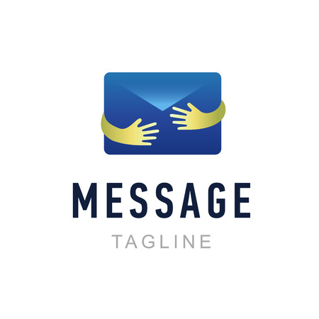 Message logo template. Hand holding envelope. Mail service identity, commercial and app icon symbol. Creative vector illustration.のイラスト素材