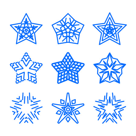 Star logo template set. Vector blue geometric ornamental symbols isolated. Blue decorative and creative business signs collection.のイラスト素材