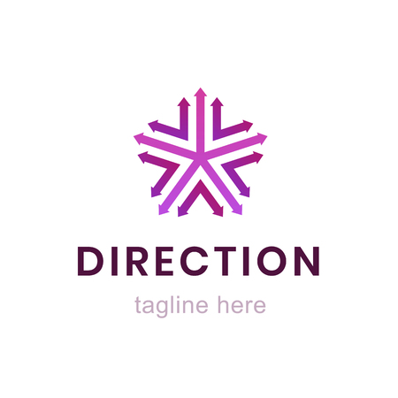 Template direction logo. Creative business sign for corporate identity made of arrows on white background. Isolated branding symbol.のイラスト素材