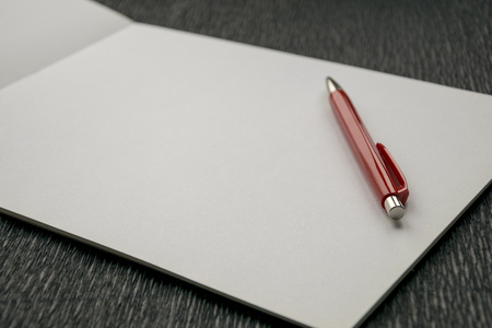 Blank album with red penの写真素材
