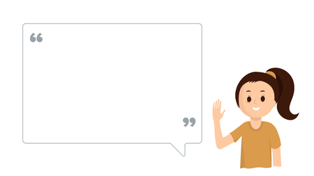 Cute girl with big speech bubble on white. Vector flat illustration.のイラスト素材