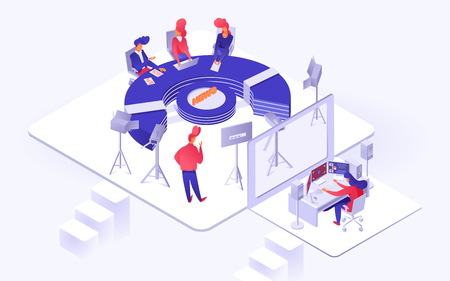 News live studio concept 3d isometric vector illustration isolated on white backgroundのイラスト素材