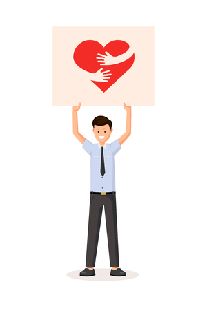 Man holding posterのイラスト素材