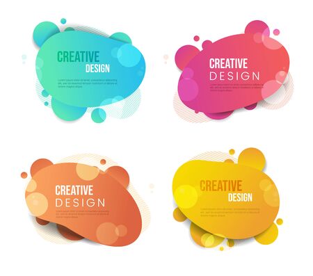 Creative design vector banner templates set. Trendy abstract backgrounds collection with copyspace. Flamboyant gradient multicolor backdrops with stylish paint bubbles and typographyのイラスト素材