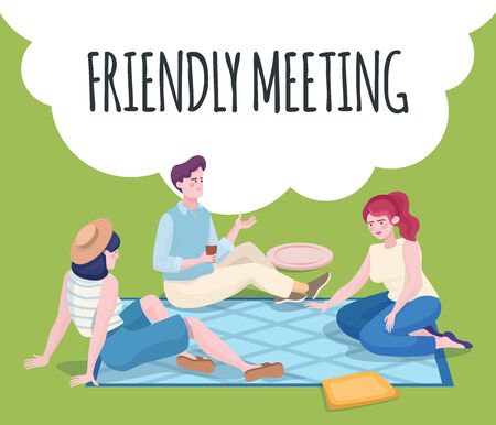 Friendly meeting banner design template. Weekends, camping vector flat illustration.のイラスト素材