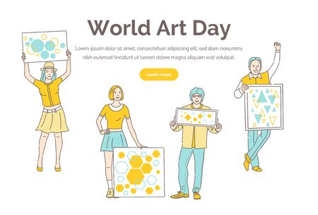 World art day vector landing page template. Creative and artistic holiday celebration banner design.のイラスト素材