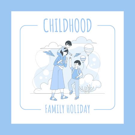 Childhood, family holiday flyer template. Mothers day, parenting, motherhood banner design concept.のイラスト素材