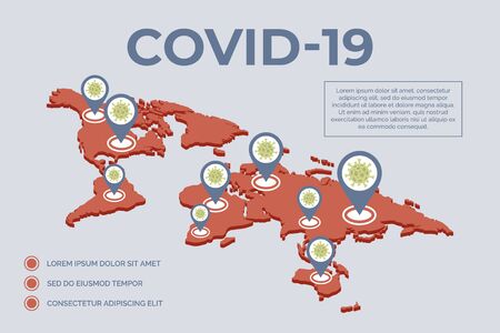 Epidemic of Covid-19 spread over the world vector flat illustration. Global pandemic concept with typography.のイラスト素材