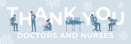 Thank you doctors and nurses vector poster template. Stop Coronavirus covid-19 banner concept.のイラスト素材