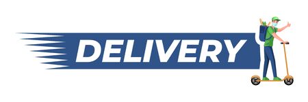 Delivery  concept. Man in medical mask riding on scooter and deliver products vector flat cartoon illustration.のイラスト素材