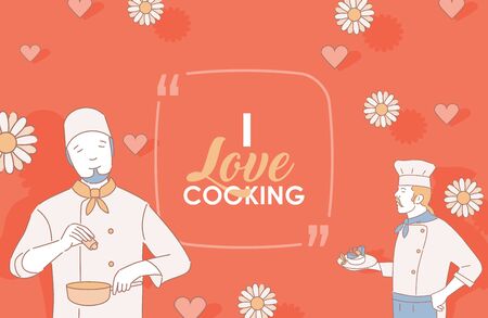 I love cooking vector banner design. Cooking classes poster template with text space.のイラスト素材