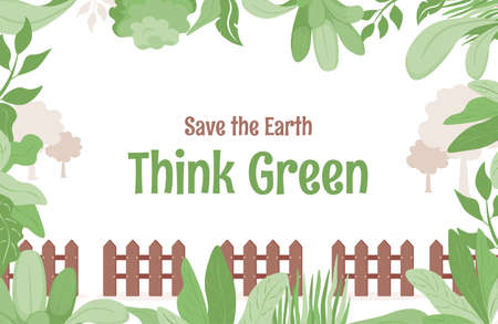 Save the Earth, think green poster design with text space. Eco-friendly, ecology protection banner flat vector concept.のイラスト素材