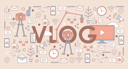 Vlog word banner template. Social media and online communication, video production concept.のイラスト素材